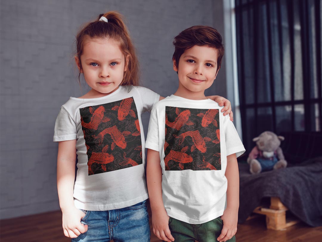 tシャツ キッズ 半袖 白地 デザイン 160 サイズ Tシャツ ティーシャツ T shirt 007975 和風　和柄　鯉　赤　レッド　魚