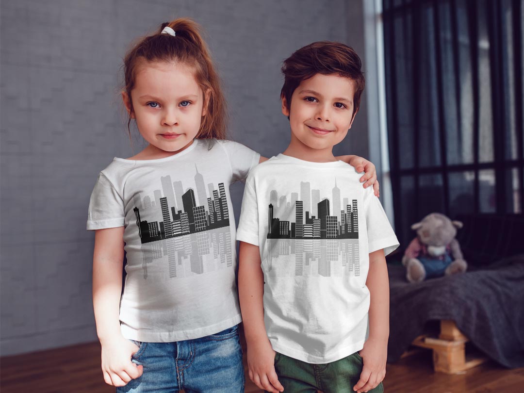 tシャツ キッズ 半袖 白地 デザイン 90 100 110 120 130 140 150 Tシャツ ティーシャツ T shirt 010954 風景　白　黒