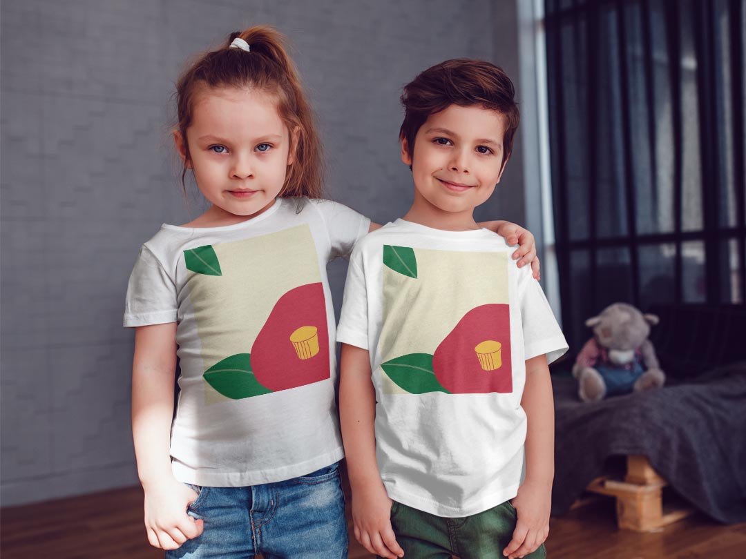 tシャツ キッズ 半袖 白地 デザイン 110 サイズ Tシャツ ティーシャツ T shirt 011967 椿　花　和