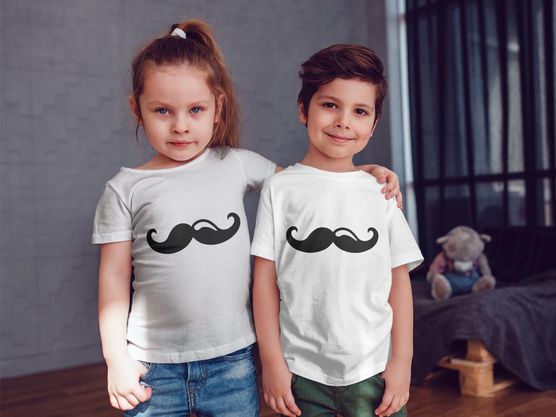 tシャツ キッズ 半袖 白地 デザイン 160 サイズ Tシャツ ティーシャツ T shirt 012988 ヒゲ　モノトーン　マーク