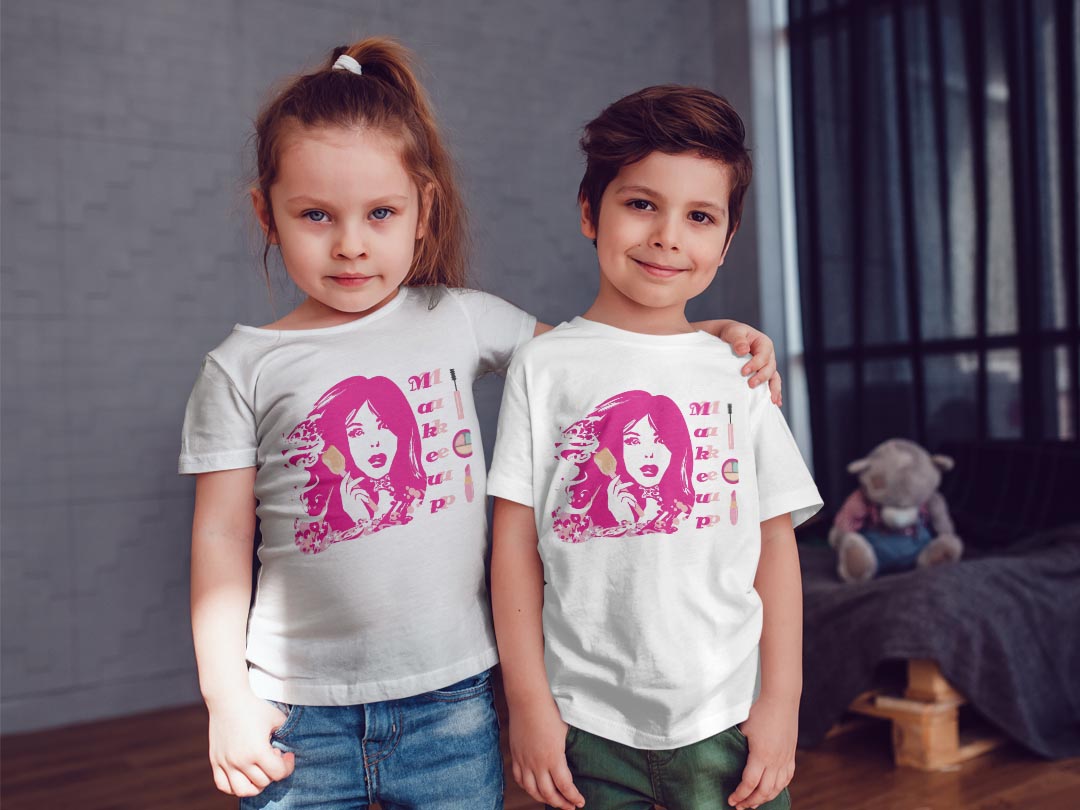 kabeコレのtシャツ キッズ 半袖 白地 デザイン 90 Tシャツ ティーシャツ T shirt 013589 顔　女性　メイク｜アングル2