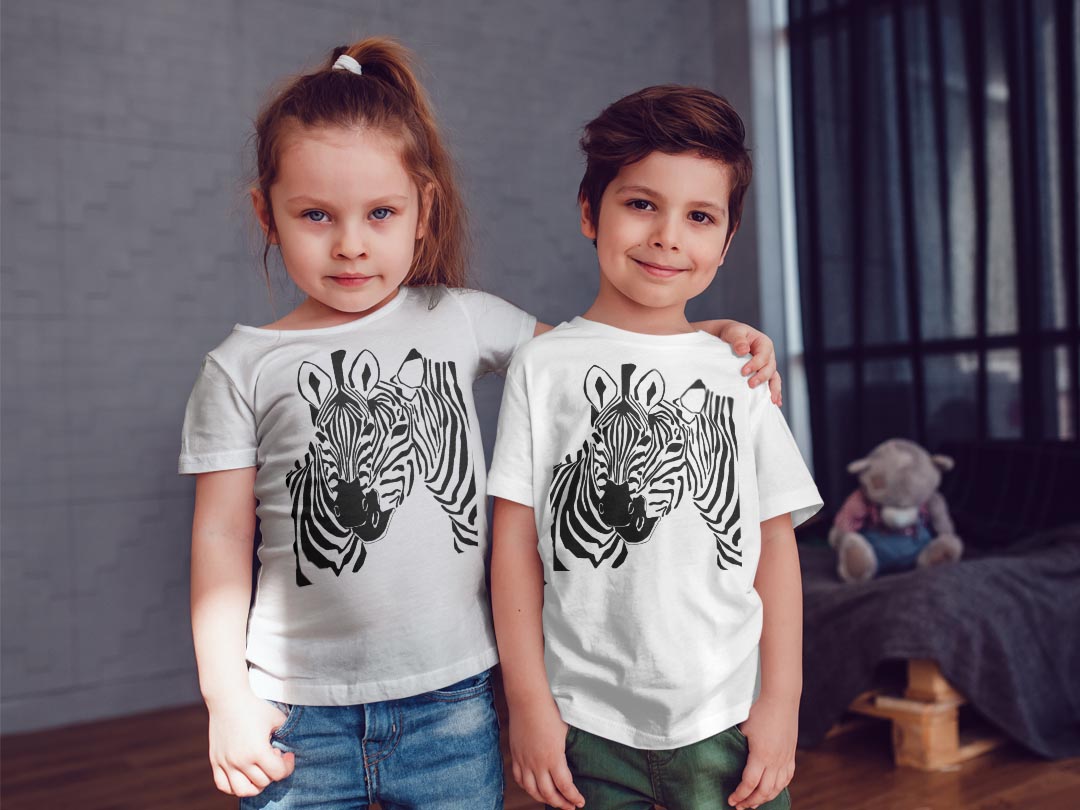 tシャツ キッズ 半袖 白地 デザイン 100 サイズ Tシャツ ティーシャツ T shirt 014174 シマウマ　動物　アニマル