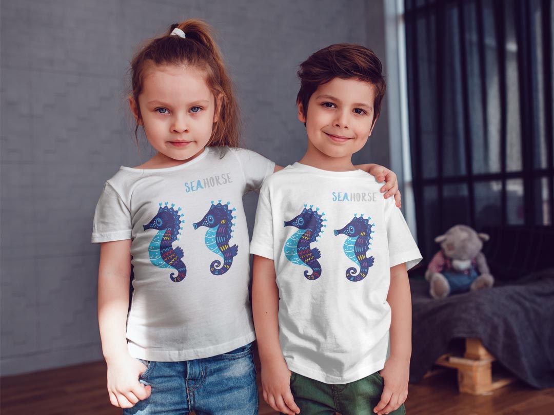 tシャツ キッズ 半袖 白地 デザイン 110 サイズ Tシャツ ティーシャツ T shirt 014507 海　生き物