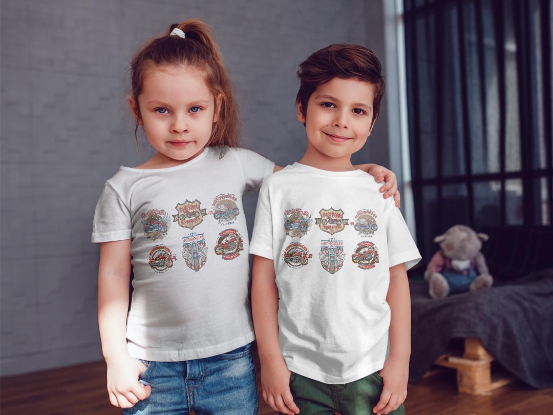 tシャツ キッズ 半袖 白地 デザイン 100 サイズ Tシャツ ティーシャツ T shirt 014879 バイク　イラスト　クール