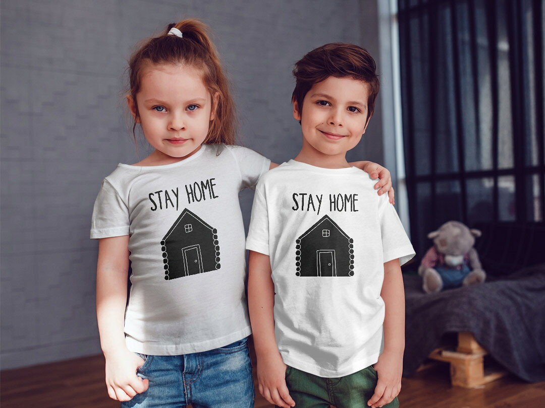tシャツ キッズ 半袖 白地 デザイン 90 Tシャツ ティーシャツ T shirt 017526 stay home 家 — vista 2