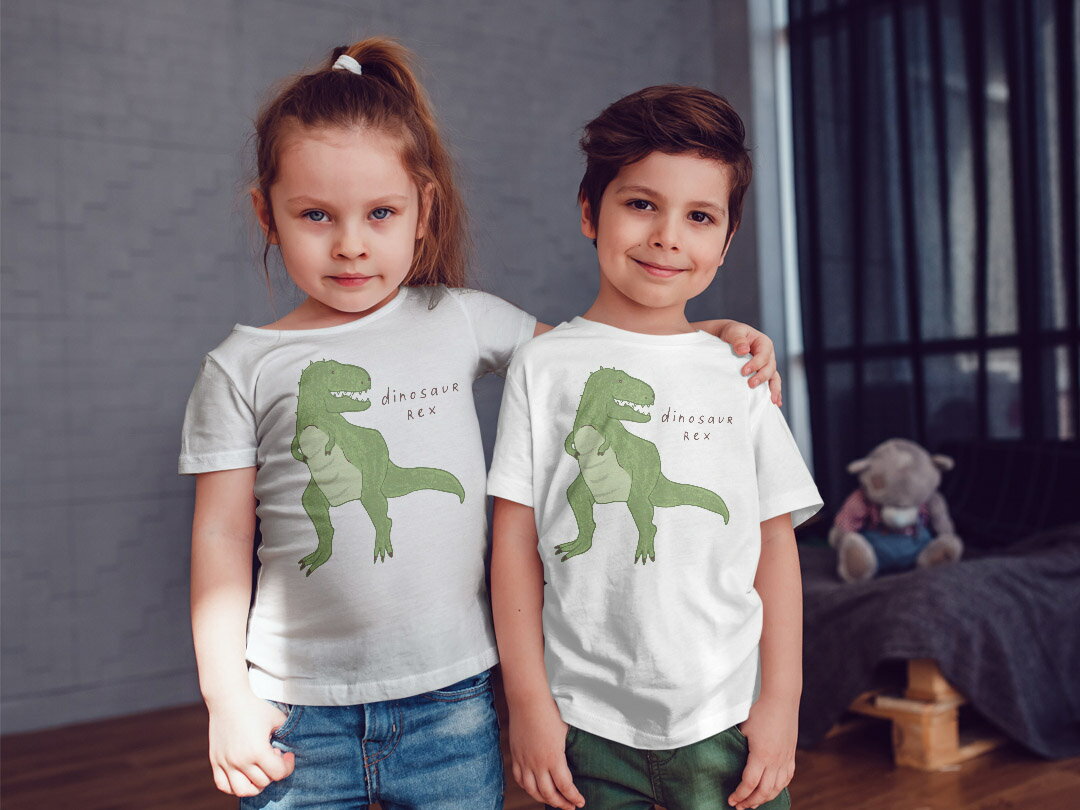 tシャツ キッズ 半袖 白地 デザイン 110 サイズ Tシャツ ティーシャツ T shirt 017558 ダイナソー　恐竜　Dinosaur rex　ティラノサウルス