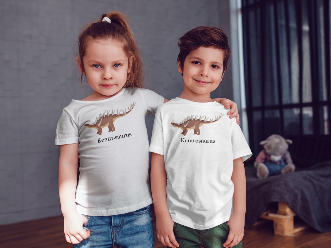 tシャツ キッズ 半袖 白地 デザイン 90 100 110 120 130 140 150 Tシャツ ティーシャツ T shirt 019794 恐竜 Kentrosaurus ケントロサウルス