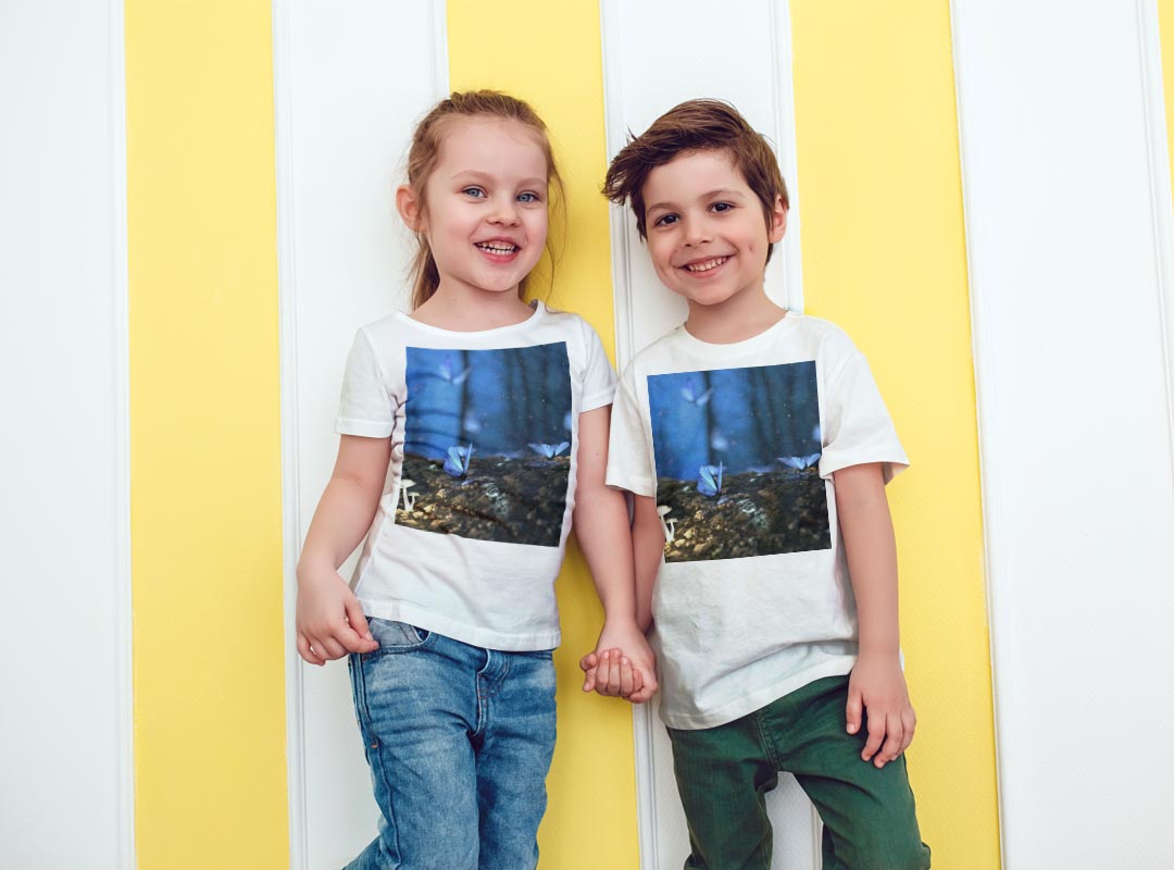 tシャツ キッズ 半袖 白地 デザイン 150 サイズ Tシャツ ティーシャツ T shirt 023261 きのこ　蝶々