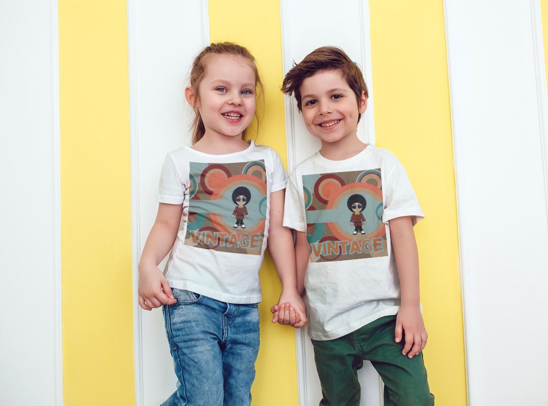 tシャツ キッズ 半袖 白地 デザイン 90 100 110 120 130 140 150 Tシャツ ティーシャツ T shirt 007363 アフロ　キャラクター　ビンテージ