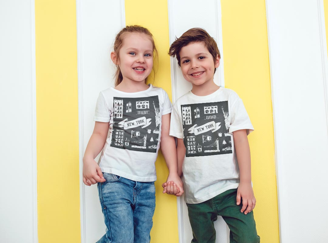 tシャツ キッズ 半袖 白地 デザイン 90 100 110 120 130 140 150 Tシャツ ティーシャツ T shirt 010842 ニューヨーク　風景　コーヒー