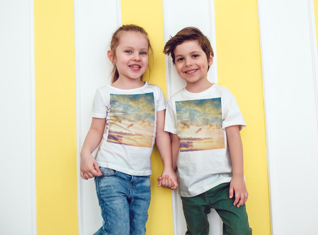 tシャツ キッズ 半袖 白地 デザイン 160 サイズ Tシャツ ティーシャツ T shirt 011092 空　写真　夕焼け