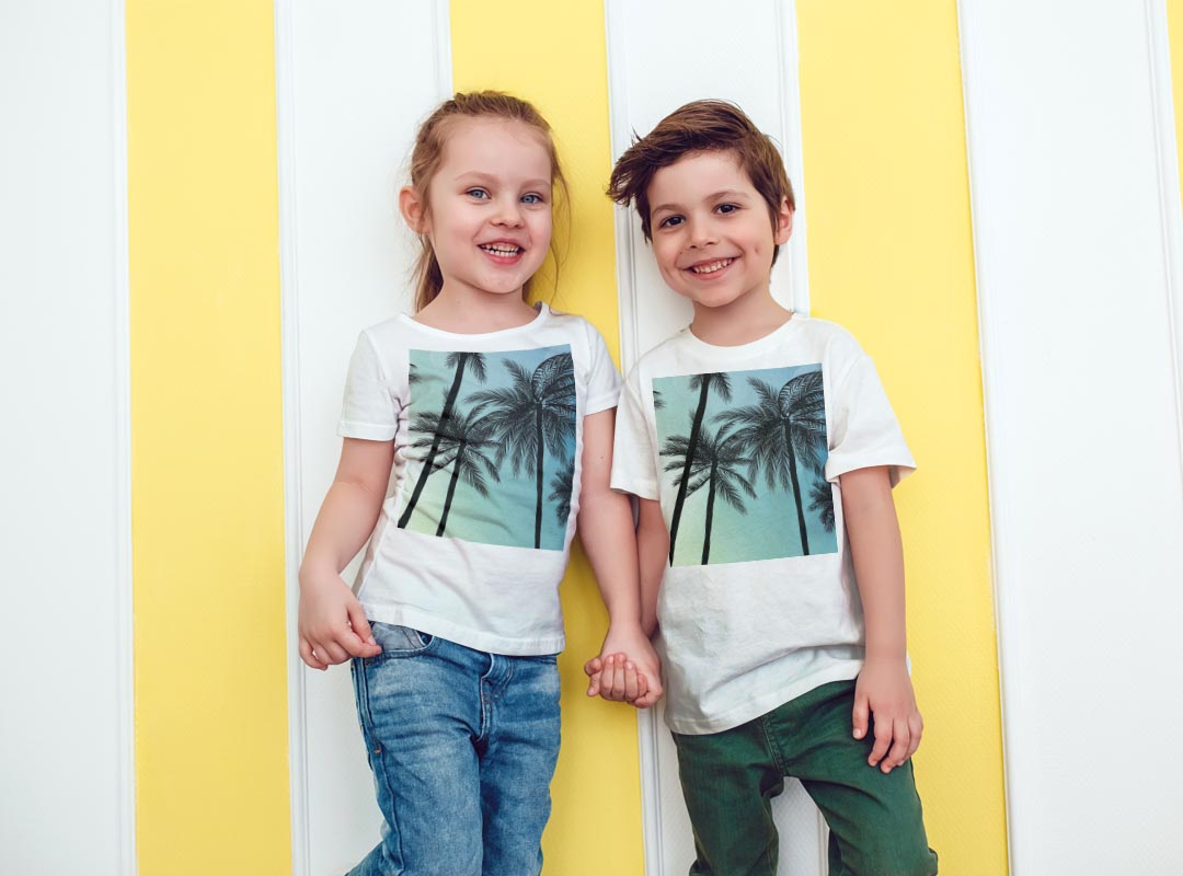 tシャツ キッズ 半袖 白地 デザイン 100 サイズ Tシャツ ティーシャツ T shirt 014367 ヤシの木　トロピカル