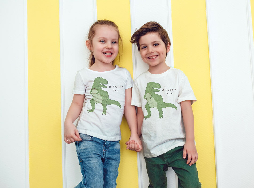 tシャツ キッズ 半袖 白地 デザイン 110 サイズ Tシャツ ティーシャツ T shirt 017558 ダイナソー　恐竜　Dinosaur rex　ティラノサウルス