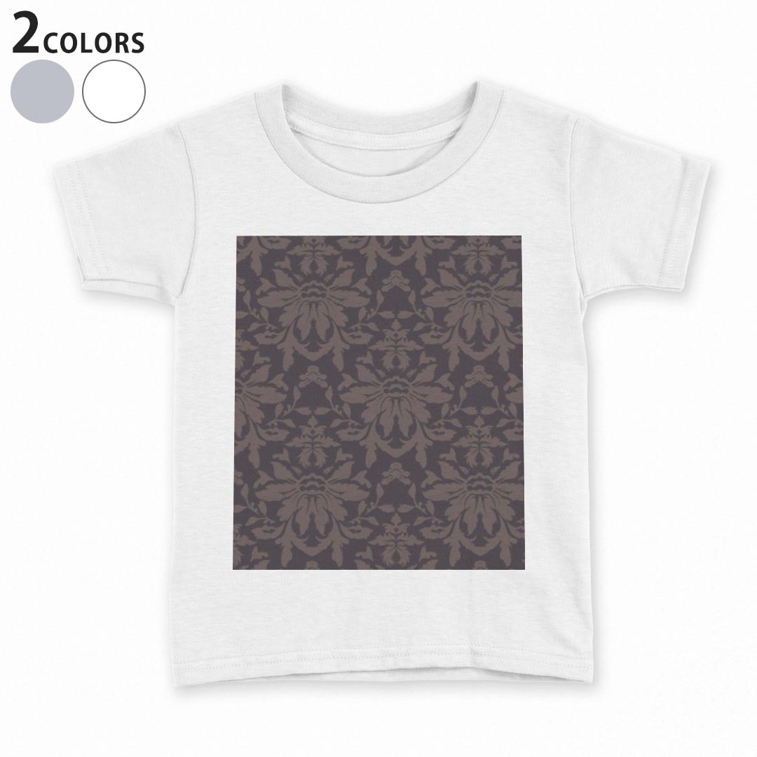 T-Shirts （Short Sleeve） - tシャツ キッズ 半袖 白地 デザイン 90 100 110 120 130 140 150 Tシャツ ティーシャツ T shirt 003945 模様　エレガント　ブラウン