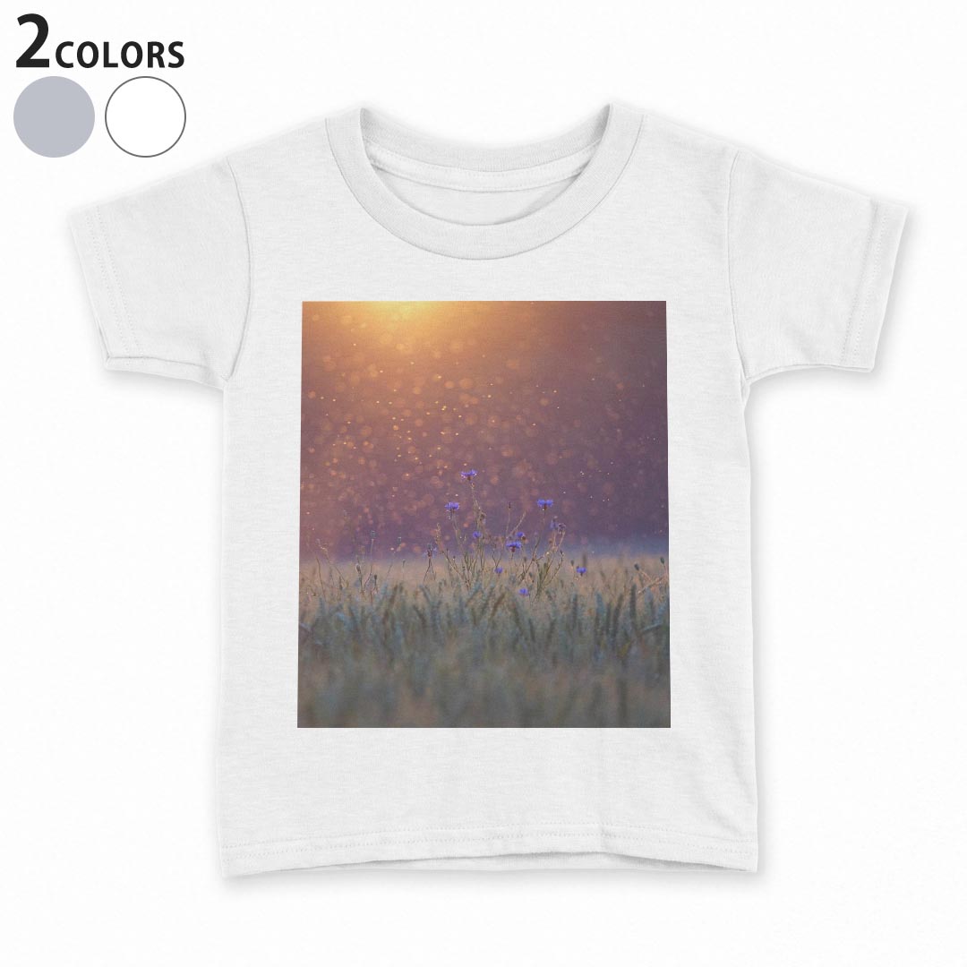 乐天商城 - tシャツ キッズ 半袖 白地 子供服 tシャツ デザイン 90 100 110 120 130 140 150 Tシャツ ティーシャツ T shirt 023167 花　フラワー　夕日