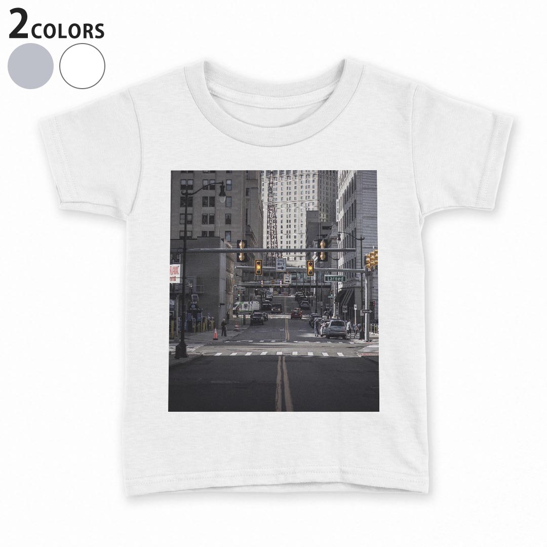 tシャツ キッズ 半袖 白地 子供服 tシャツ デザイン 90 100 110 120 130 140 150 Tシャツ ティーシャツ T shirt 023209 風景　写真　道路