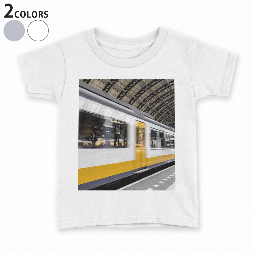 tシャツ キッズ 半袖 白地 子供服 tシャツ デザイン 90 100 110 120 130 140 150 Tシャツ ティーシャツ T shirt 023902 電車　ホームのサムネイル