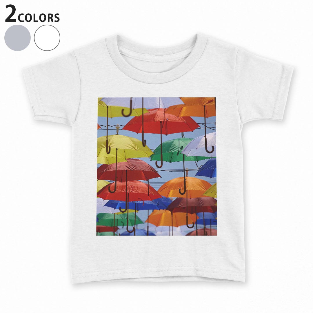 tシャツ キッズ 半袖 白地 子供服 tシャツ デザイン 90 100 110 120 130 140 150 Tシャツ ティーシャツ T shirt 023926 傘　カラフル