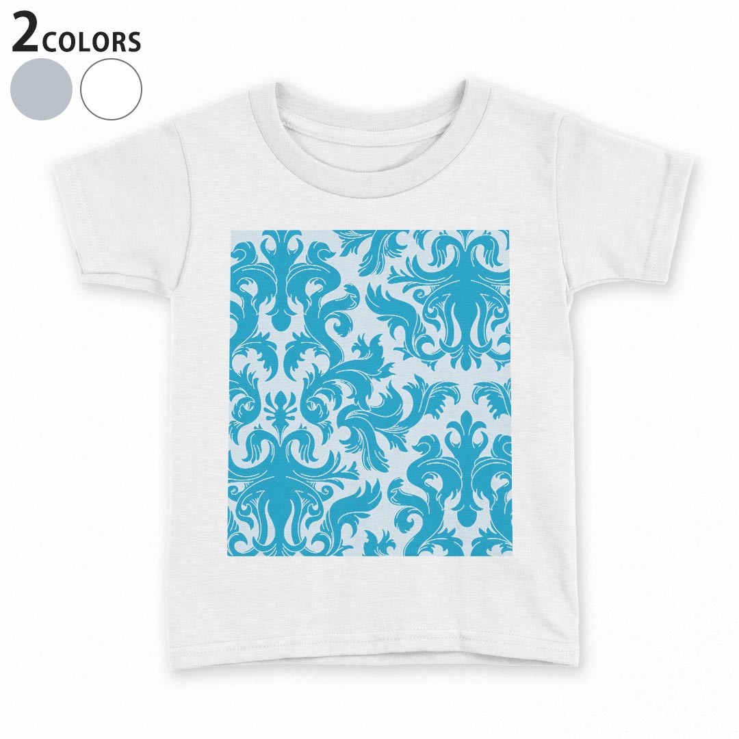 T-Shirts （Short Sleeve） - tシャツ キッズ 半袖 白地 デザイン 90 100 110 120 130 140 150 Tシャツ ティーシャツ T shirt 004057 模様　エレガント　青