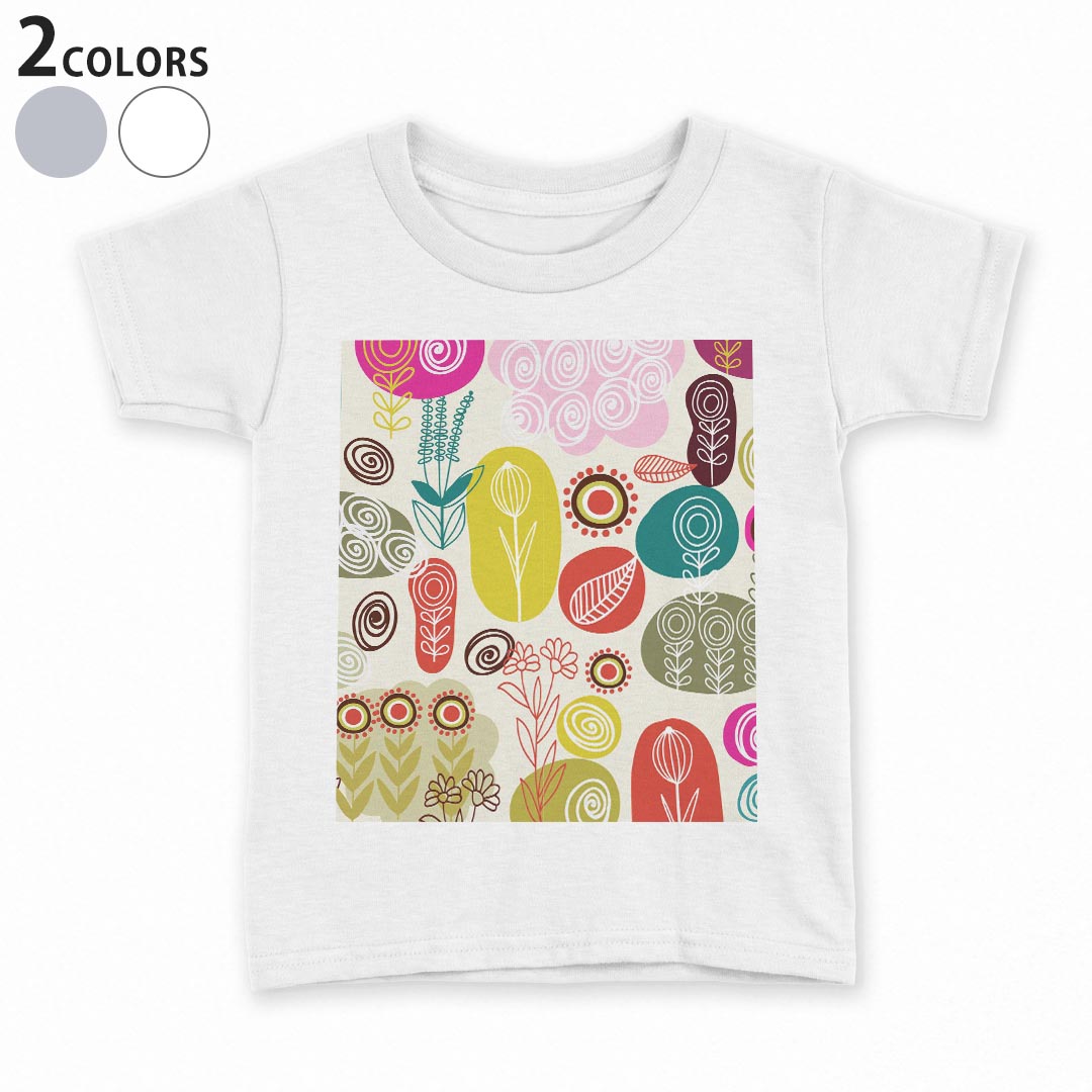 tシャツ キッズ 半袖 白地 デザイン 110 120 130 140 150 Tシャツ ティーシャツ T shirt 004174 花　イラスト　カラフル 1