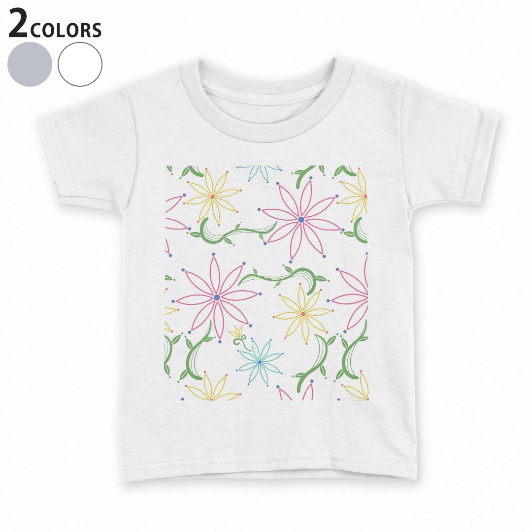 tシャツ キッズ 半袖 白地 デザイン 90 100 110 120 130 140 150 Tシャツ ティーシャツ T shirt 004402 花　模様　カラフル