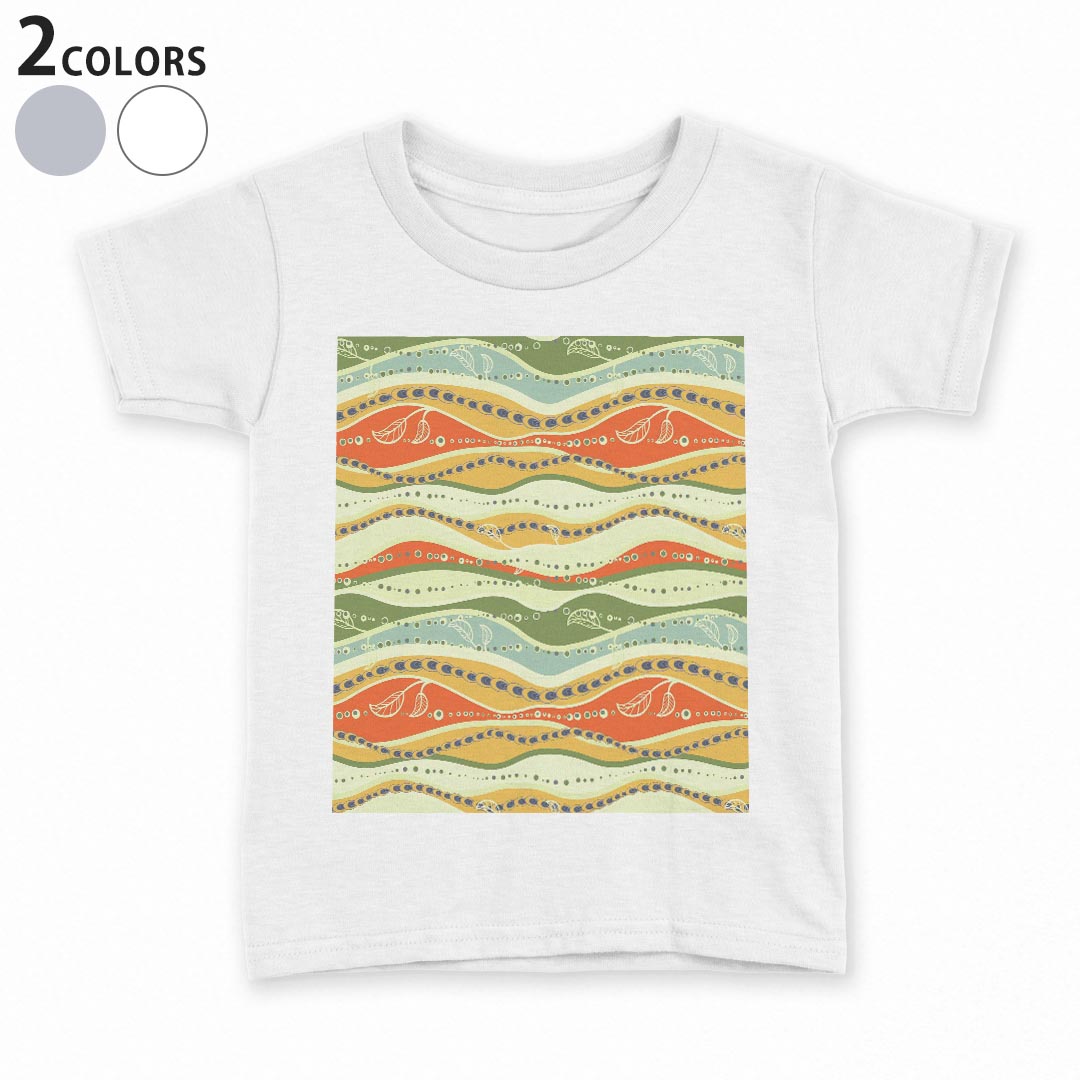 PORTER - tシャツ キッズ 半袖 白地 デザイン 90 100 110 120 130 140 150 Tシャツ ティーシャツ T shirt 004595 植物　ボーダー　模様