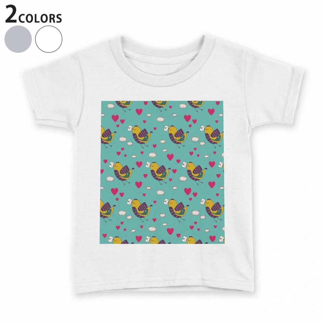 其它 - tシャツ キッズ 半袖 白地 デザイン 90 100 110 120 130 140 150 Tシャツ ティーシャツ T shirt 004624 鳥　ハート　模様