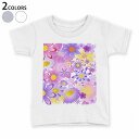 tシャツ キッズ 半袖 白地 デザイン 90 100 110 120 130 140 150 Tシャツ ティーシャツ T shirt 004947 花 フラワー 紫 ピンク(4)