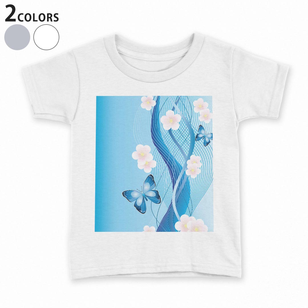 Other - tシャツ キッズ 半袖 白地 デザイン 90 100 110 120 130 140 150 Tシャツ ティーシャツ T shirt 004982 蝶　桜　青
