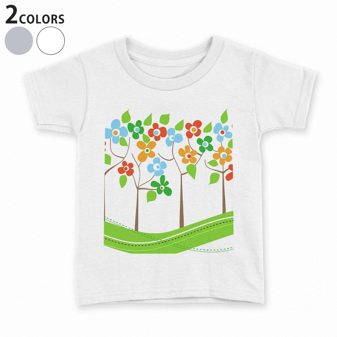 tシャツ キッズ 半袖 白地 デザイン 90 100 110 120 130 140 150 Tシャツ ティーシャツ T shirt 005046 花 ポップ カラフル