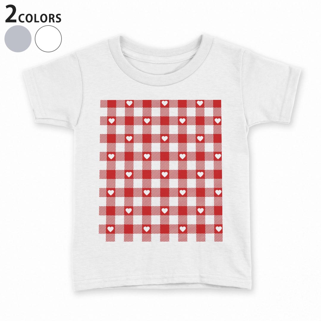 tシャツ キッズ 半袖 白地 デザイン 110 120 130 140 150 Tシャツ ティーシャツ T shirt 005063 ハート　チェック　赤