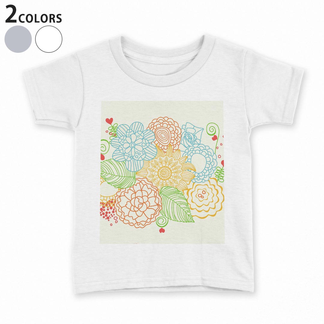tシャツ キッズ 半袖 白地 デザイン 90 100 110 120 130 140 150 Tシャツ ティーシャツ T shirt 005070 花　ハート　イラスト
