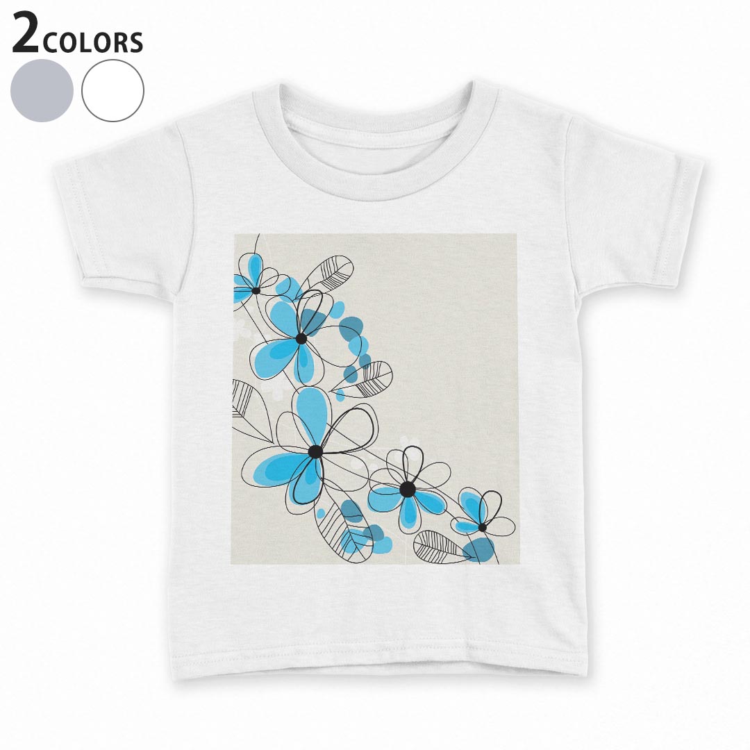 T-Shirts （Short Sleeve） - tシャツ キッズ 半袖 白地 デザイン 90 100 110 120 130 140 150 Tシャツ ティーシャツ T shirt 005072 花　青　イラスト