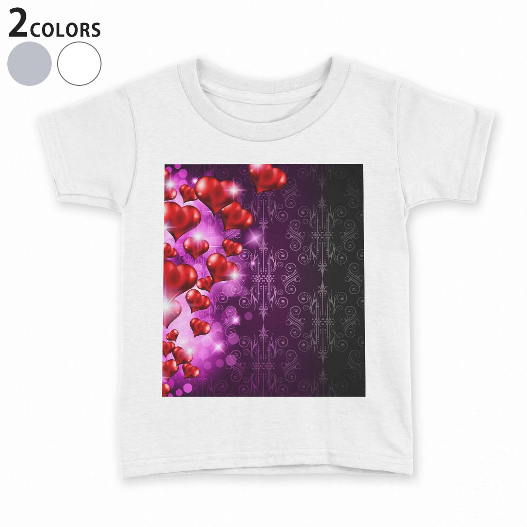 tシャツ キッズ 半袖 白地 デザイン 90 100 110 120 130 140 150 Tシャツ ティーシャツ T shirt 005134 ハート　赤　キラキラ