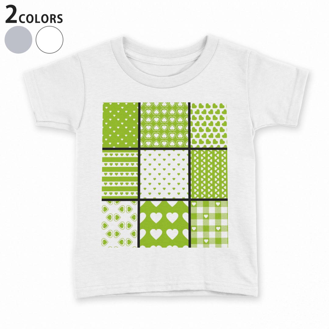 tシャツ キッズ 半袖 白地 デザイン 90 100 110 120 130 140 150 Tシャツ ティーシャツ T shirt 005175 ハート　緑　イラスト