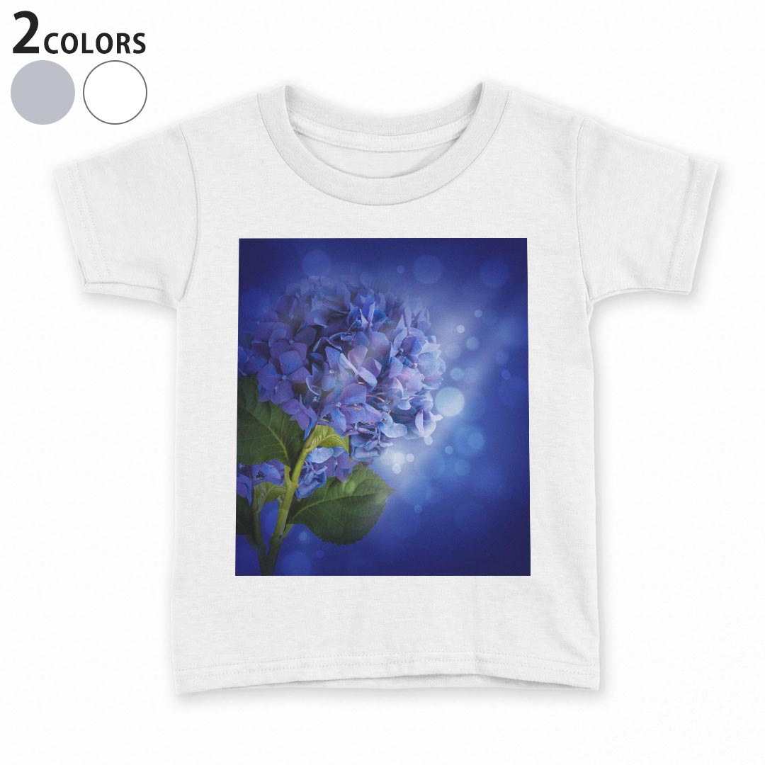 T-Shirts （Short Sleeve） - tシャツ キッズ 半袖 白地 デザイン 90 100 110 120 130 140 150 Tシャツ ティーシャツ T shirt 005238 花　あじさい　青