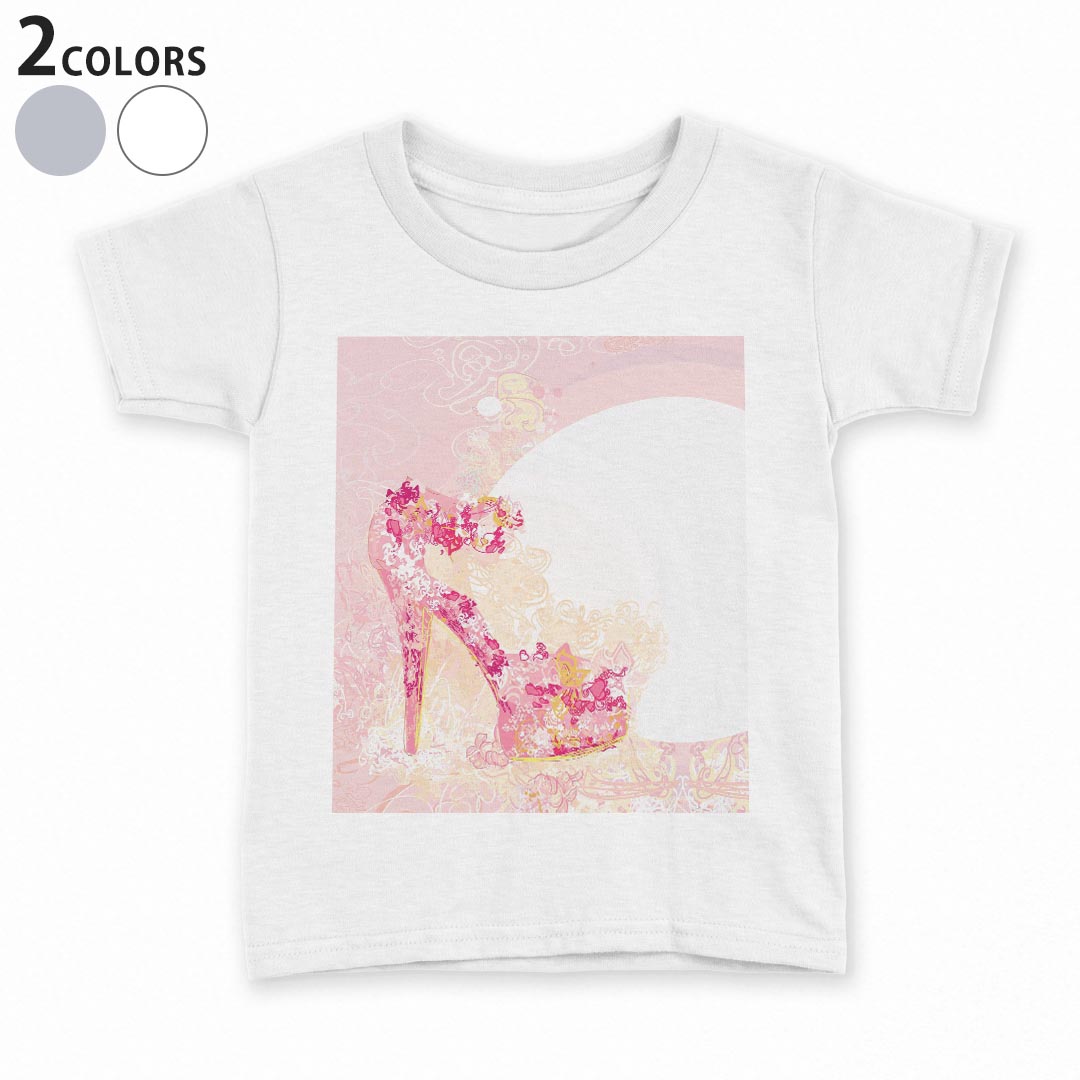 tシャツ キッズ 半袖 白地 デザイン 90 100 110 120 130 140 150 Tシャツ ティーシャツ T shirt 005658 靴　ピンク　ヒール