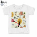 tシャツ キッズ 半袖 白地 デザイン 110 120 130 140 150 Tシャツ ティーシャツ T shirt 006220 車　秋　イラスト