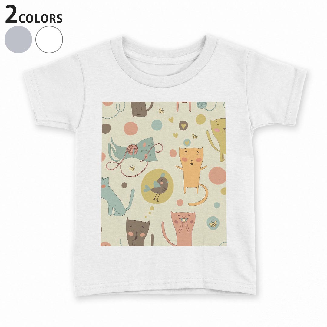 tシャツ キッズ 半袖 白地 デザイン 90 100 110 120 130 140 150 Tシャツ ティーシャツ T shirt 006245 ねこ　猫　イラスト