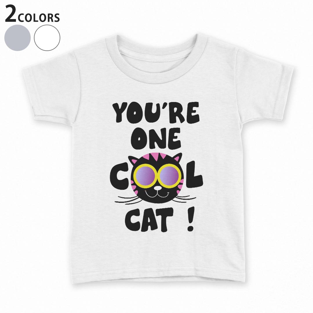 tシャツ キッズ 半袖 白地 デザイン 110 120 130 140 150 Tシャツ ティーシャツ T shirt 006323 ねこ　英語　文字