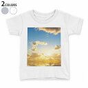 tシャツ キッズ 半袖 白地 デザイン 110 120 130 140 150 Tシャツ ティーシャツ T shirt 006326 写真　海　空　夕日