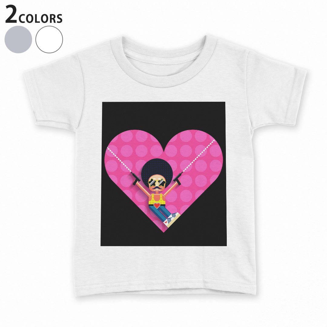 tシャツ キッズ 半袖 白地 デザイン 90 100 110 120 130 140 150 Tシャツ ティーシャツ T shirt 006517 アフロ　ハート(4.0)