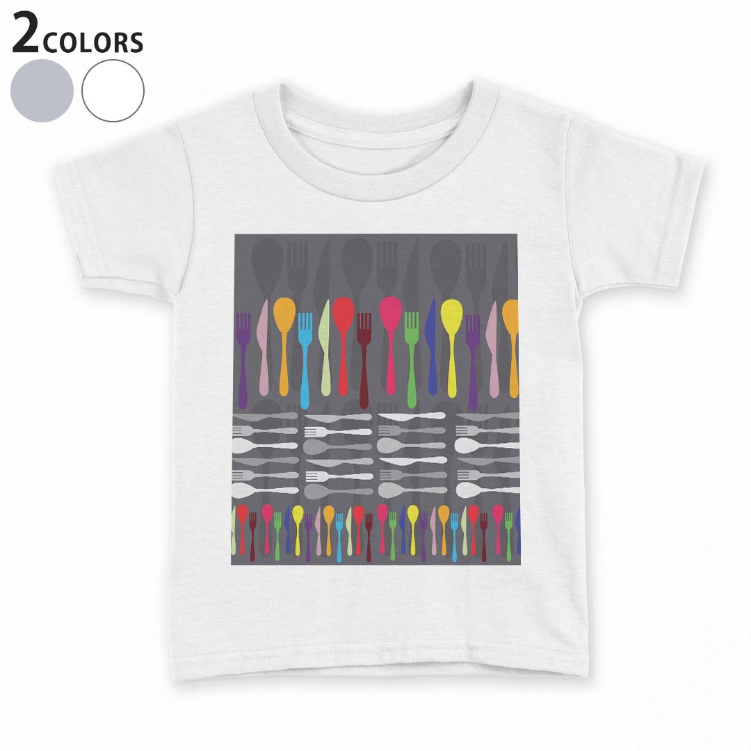 T-Shirts （Short Sleeve） - tシャツ キッズ 半袖 白地 デザイン 90 100 110 120 130 140 150 Tシャツ ティーシャツ T shirt 006957 食器　カラフル