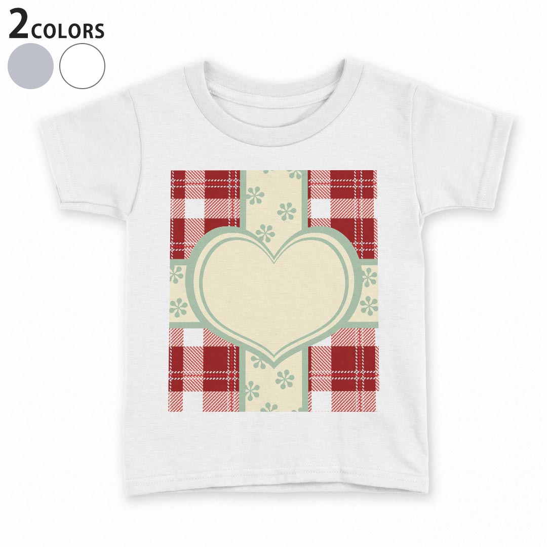 tシャツ キッズ 半袖 白地 デザイン 90 100 110 120 130 140 150 Tシャツ ティーシャツ T shirt 007251 ハート　チェック