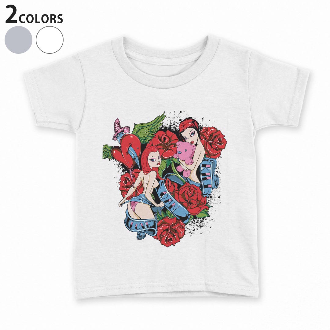 tシャツ キッズ 半袖 白地 デザイン 90 100 110 120 130 140 150 Tシャツ ティーシャツ T shirt 007322 イラスト 人物 花 フラワー