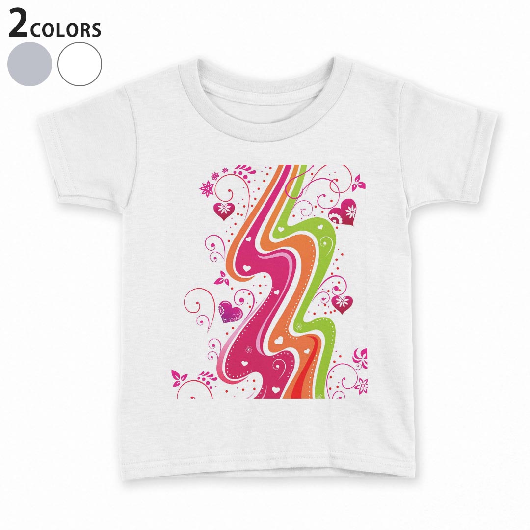 tシャツ キッズ 半袖 白地 デザイン 90 100 110 120 130 140 150 Tシャツ ティーシャツ T shirt 007364 ハート　花　フラワー　ピンク