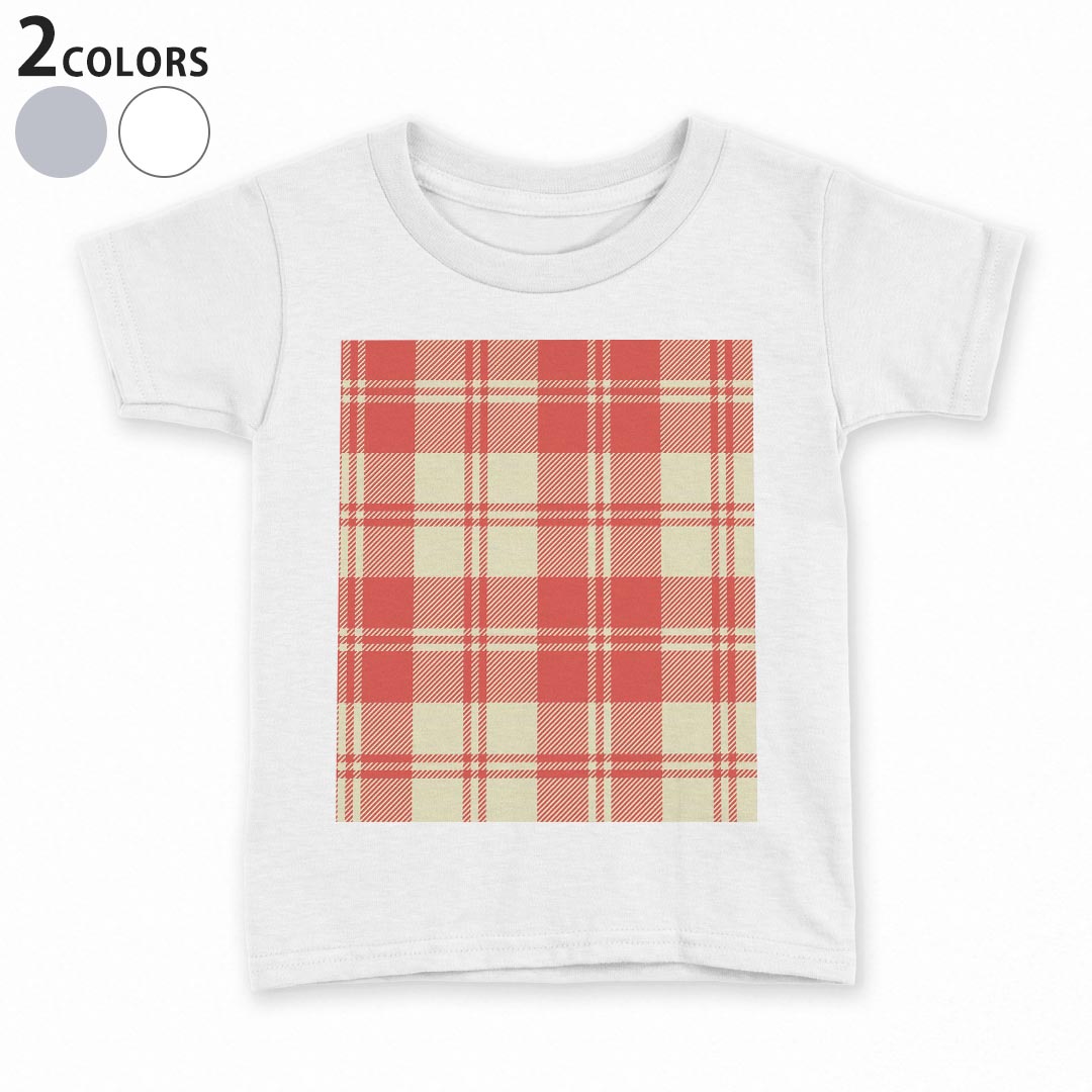 tシャツ キッズ 半袖 白地 デザイン 110 120 130 140 150 Tシャツ ティーシャツ T shirt 007429 チェック　模様　赤　レッド