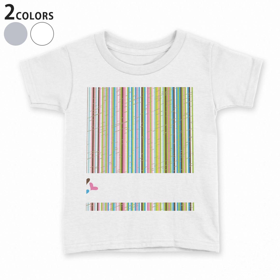 T-Shirts （Short Sleeve） - tシャツ キッズ 半袖 白地 デザイン 90 100 110 120 130 140 150 Tシャツ ティーシャツ T shirt 007598 ストライプ　カラフル　模様　ハート