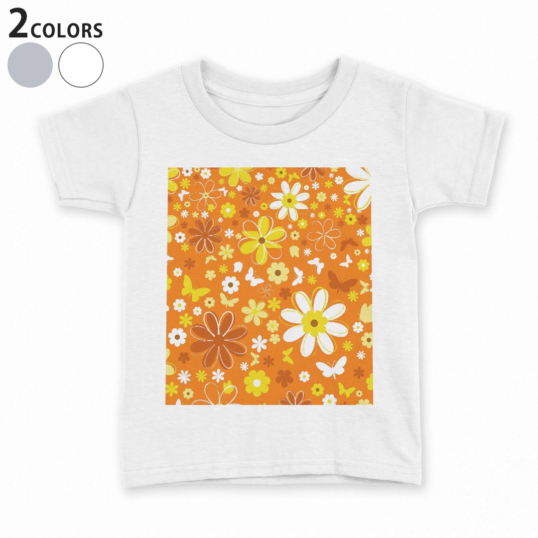 Other - tシャツ キッズ 半袖 白地 デザイン 90 100 110 120 130 140 150 Tシャツ ティーシャツ T shirt 007719 花　フラワー　オレンジ　模様