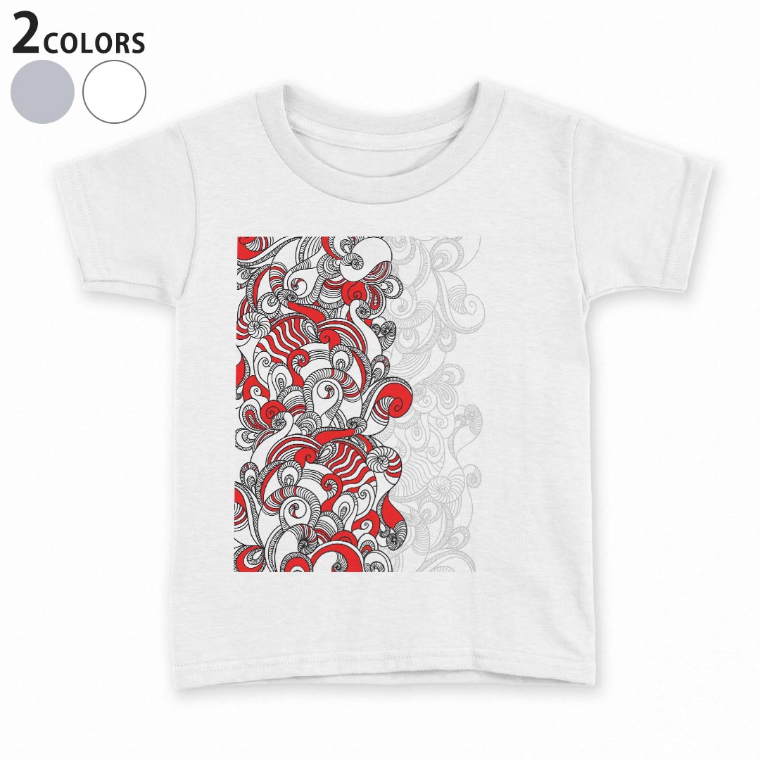 tシャツ キッズ 半袖 白地 デザイン 90 100 110 120 130 140 150 Tシャツ ティーシャツ T shirt 007743 赤　レッド　イラスト　模様